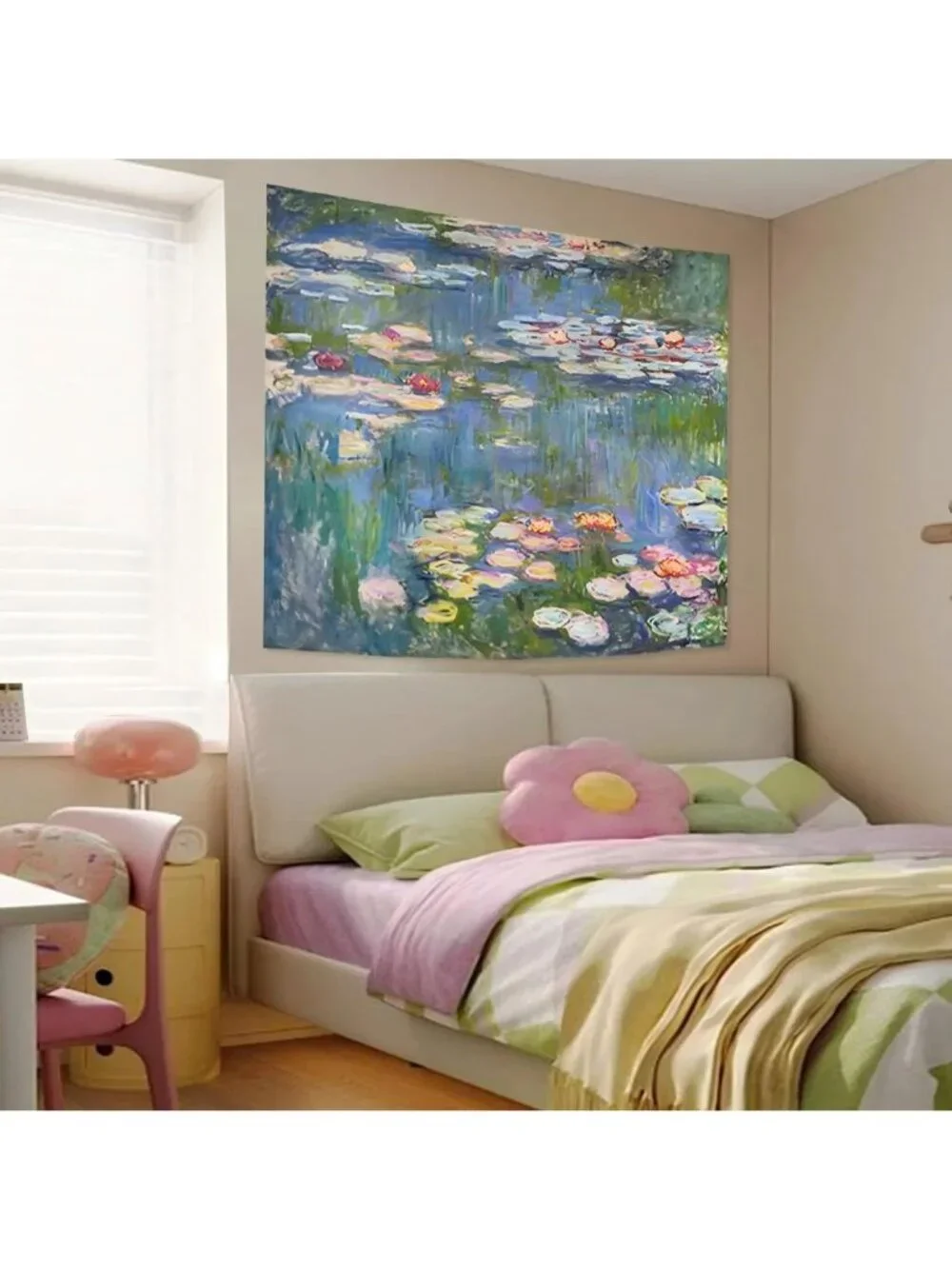 51×60 Inch Impressionist Monet Water Lilies Floral Pond Wall Tapestry
